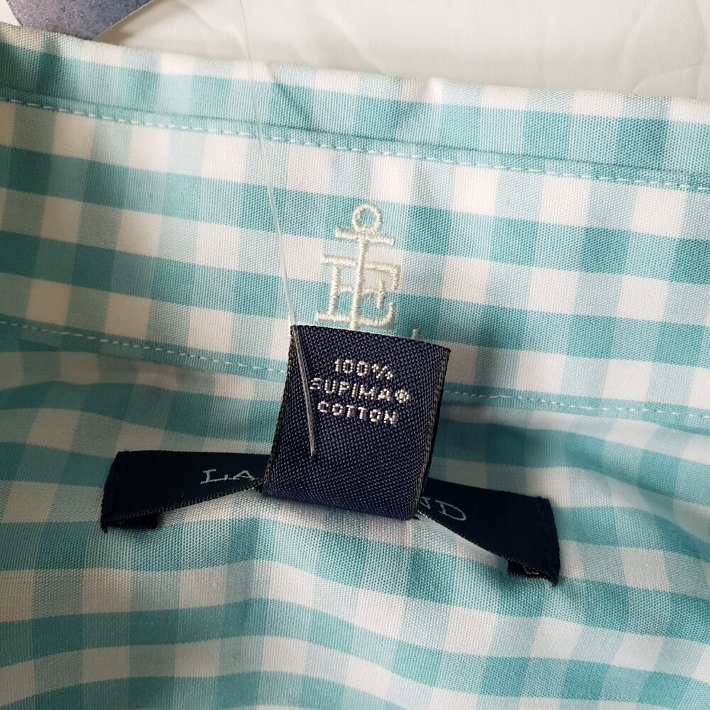 Lands' End Supima Cotton Aqua Gingham 3/4 Sleeve Button Up Shirt - Picture 10 of 11